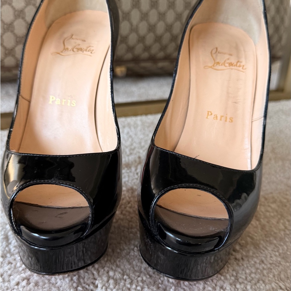 Christian Louboutin Black Patent Peep Toe Pumps - Picture 13 of 15